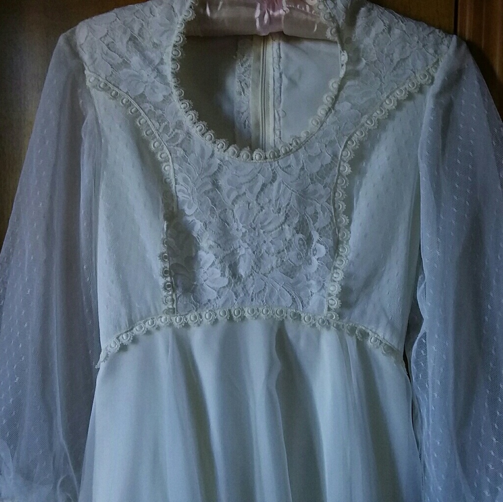 Vintage organza and lace wedding dress by Mr. Walters circa 1980. MAKE AN OFFER.